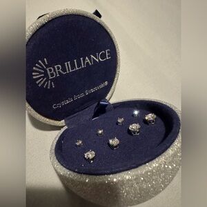 NIB Brilliance Silver Crystal Earrings Set